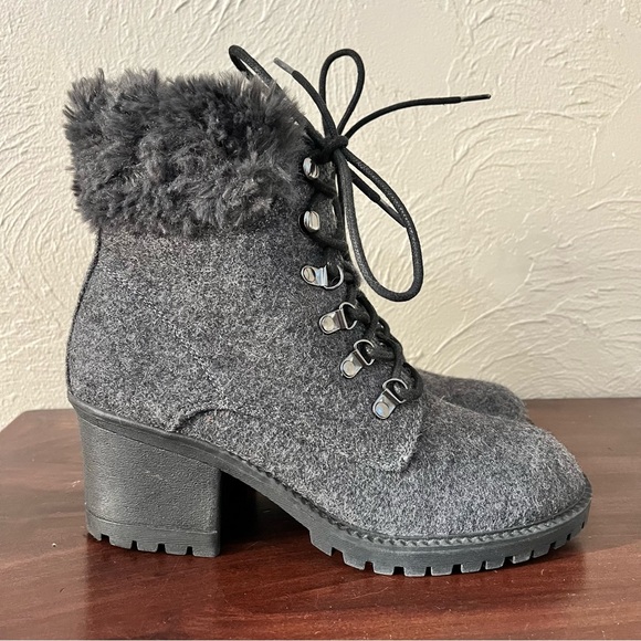 Cliffs by White Mountain Gray Wool faux fur Boots Women’s Size 8.5 chunky heel - Picture 1 of 7
